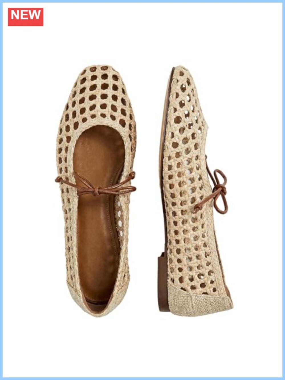 Woven Mesh Ballet Flats Raffia Lace Up Mary Jane Flats PU